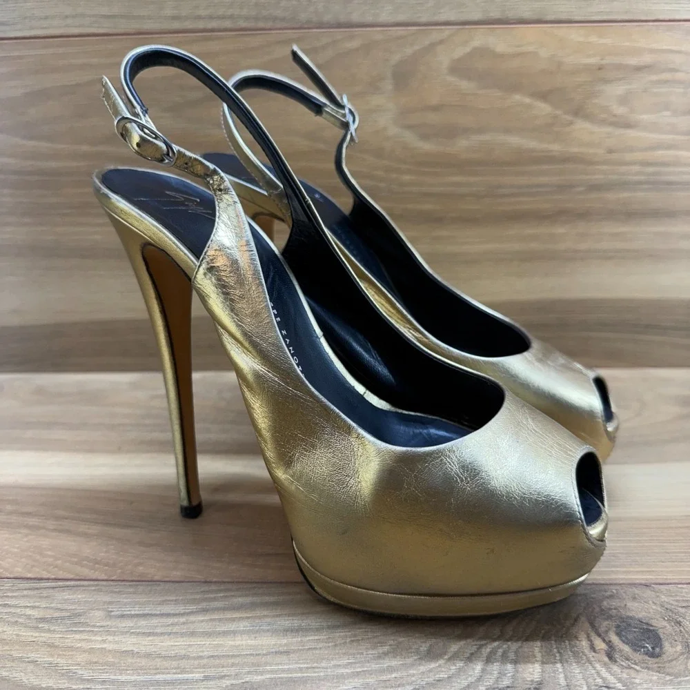 Giuseppe Zanotti Slingback Y2K Heels 6.5 EU 36.5 Bronze‎ Platform Peep Toe Pumps